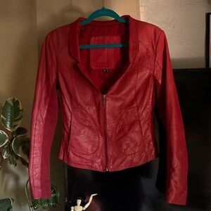 Women's Cinched Red Leather Jacket